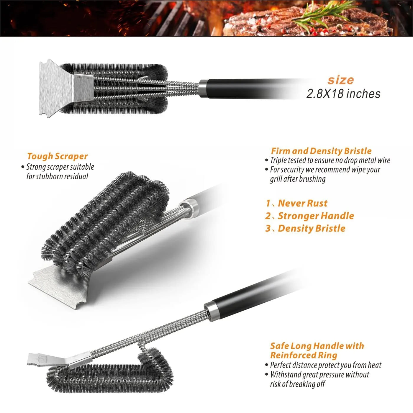 GrillGuard 3-in-1 Stainless Cleaning Brush