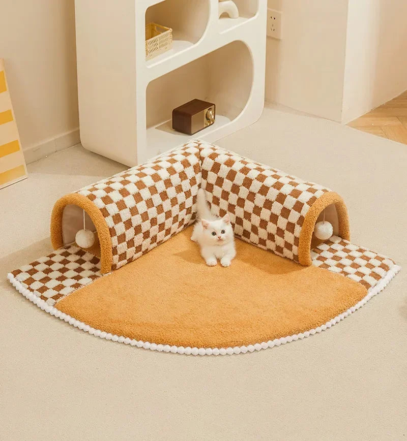 2-in-1 Cat Tunnel Bed & Play Mat