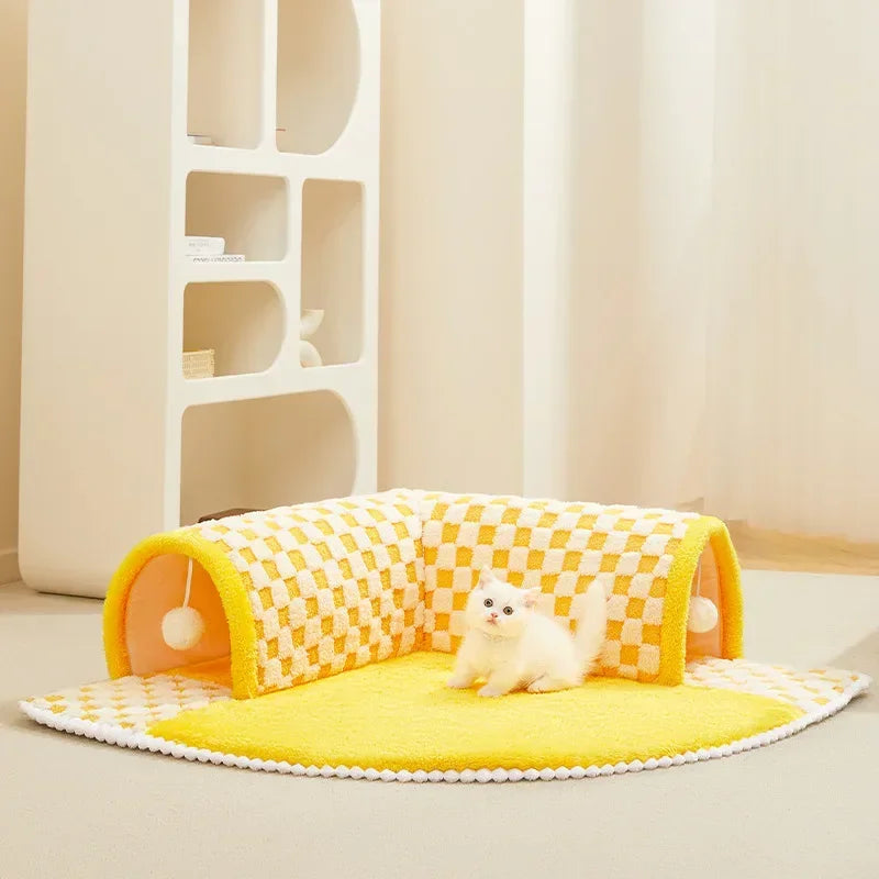 2-in-1 Cat Tunnel Bed & Play Mat